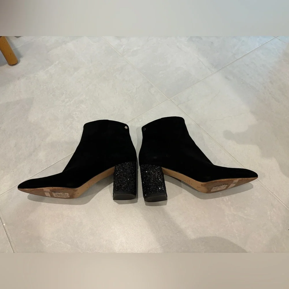 Kate Spade Gypsy Booties Black Suede Glitter Heels Block Heel Size 7
